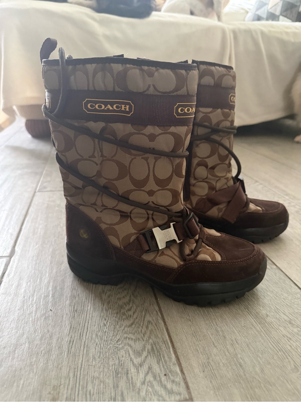 Coach Brown Signature Logo Winter Rain Boots